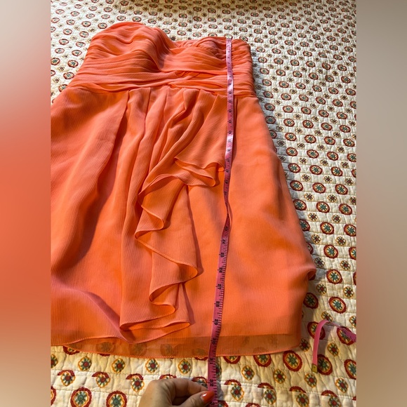 David’s Bridal Coral Orange Pink Strapless Bridesmaid Dress Chiffon size 14 - Picture 8 of 8
